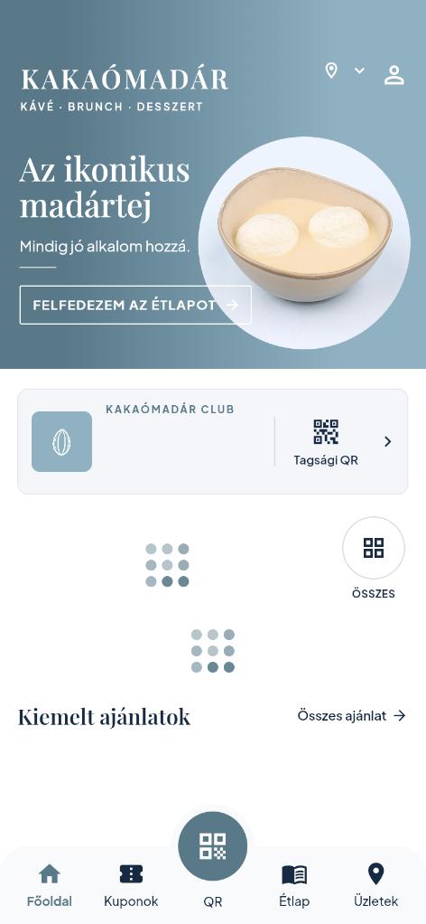 Kakaómadár app – kezdőlap